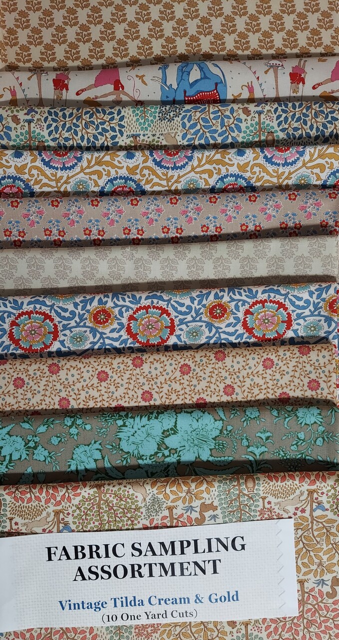 Tilda Vintage Sampling Assortment - Cream/Gold - 10 one-yard Cuts - 100% Cotton Fabric